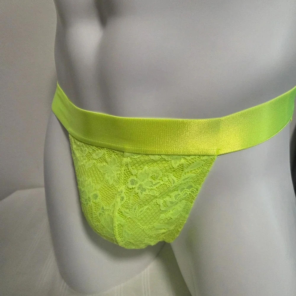Cosabella Never Say Never Mens Neon Yellow Floral Lace Jockstrap Underwear